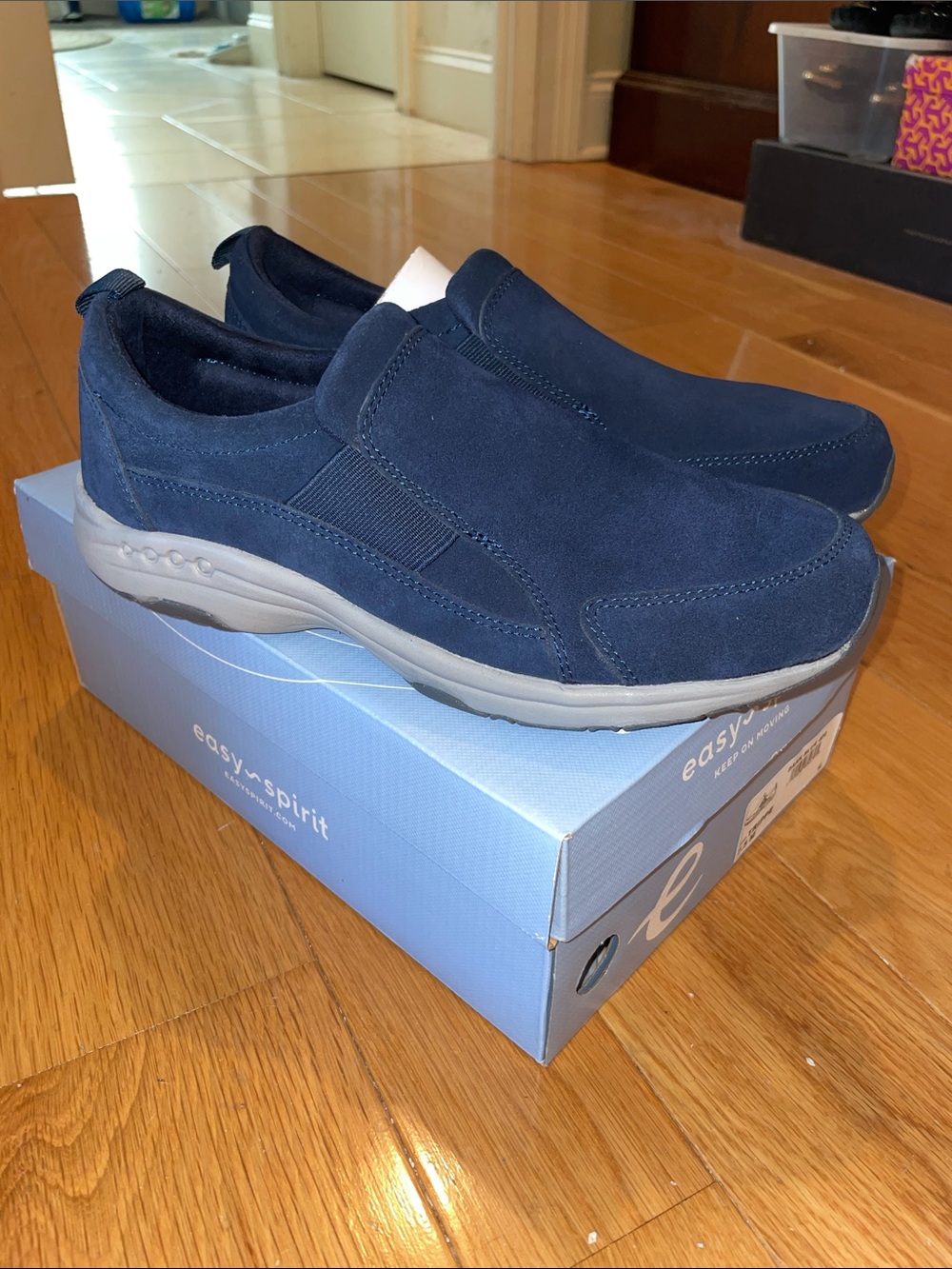 Easy Spirit Women’s Trippe Slip-On Suede Loafers in Dark Blue 7.5